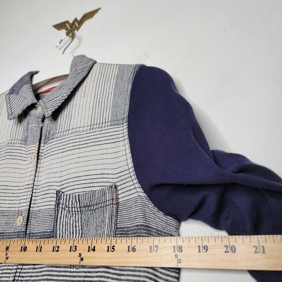9-H15 STCL Anthro Linen Stripe Tunic Top Navy Blue Women's Sz Medium Boho Casual - Picture 14 of 15